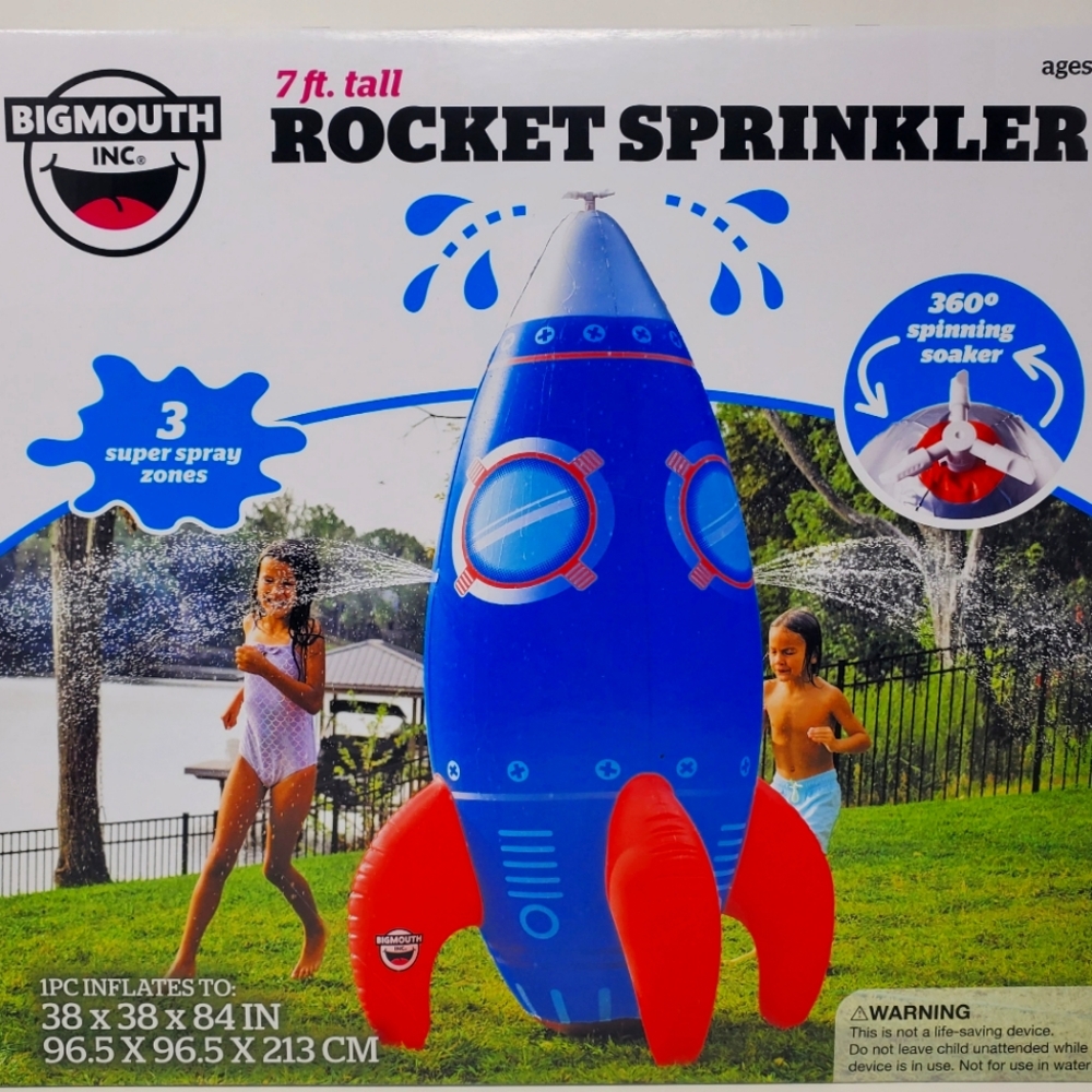 ☆GIANT☆ 7' Inflatable Rocket Sprinkler Splash 360 Spinning Summer Water Soaker